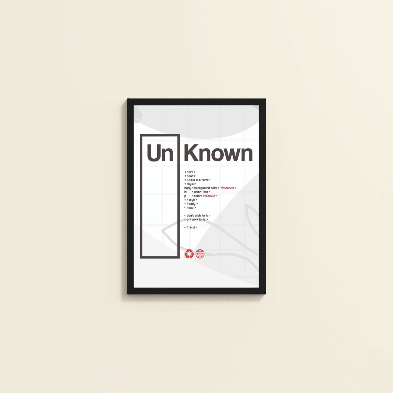 Wall View of UnKnown – Code Your Own Identity Wall Frame in Black Color Frame