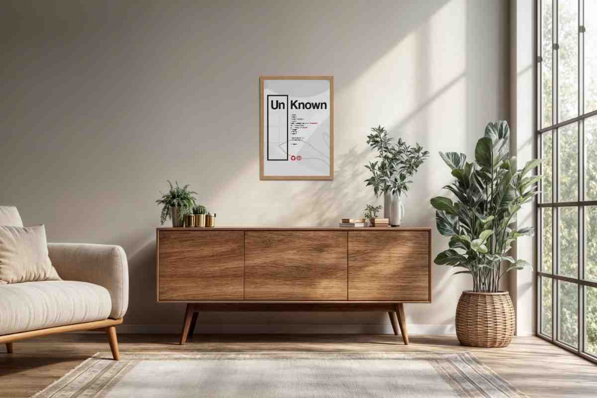 Living Room Cabinet Preview of UnKnown – Code Your Own Identity Wall Frame in Natrual Color Frame