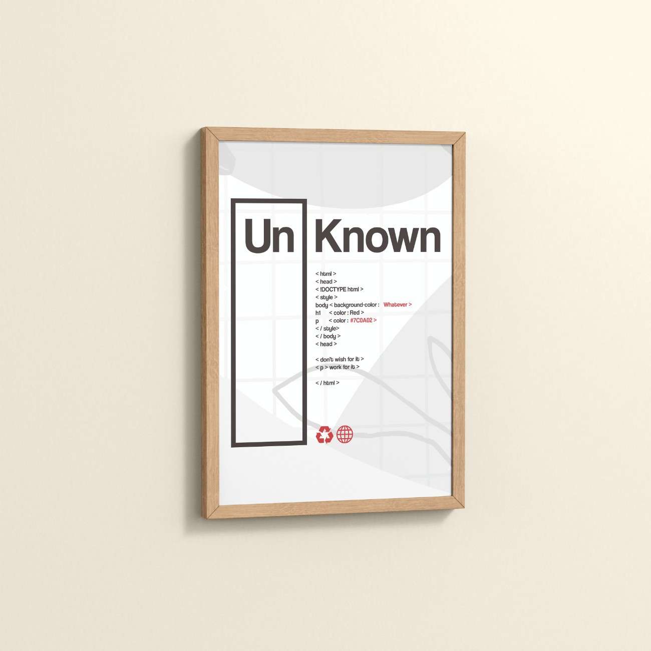 Side View of UnKnown – Code Your Own Identity Wall Frame in Natrual Color Frame
