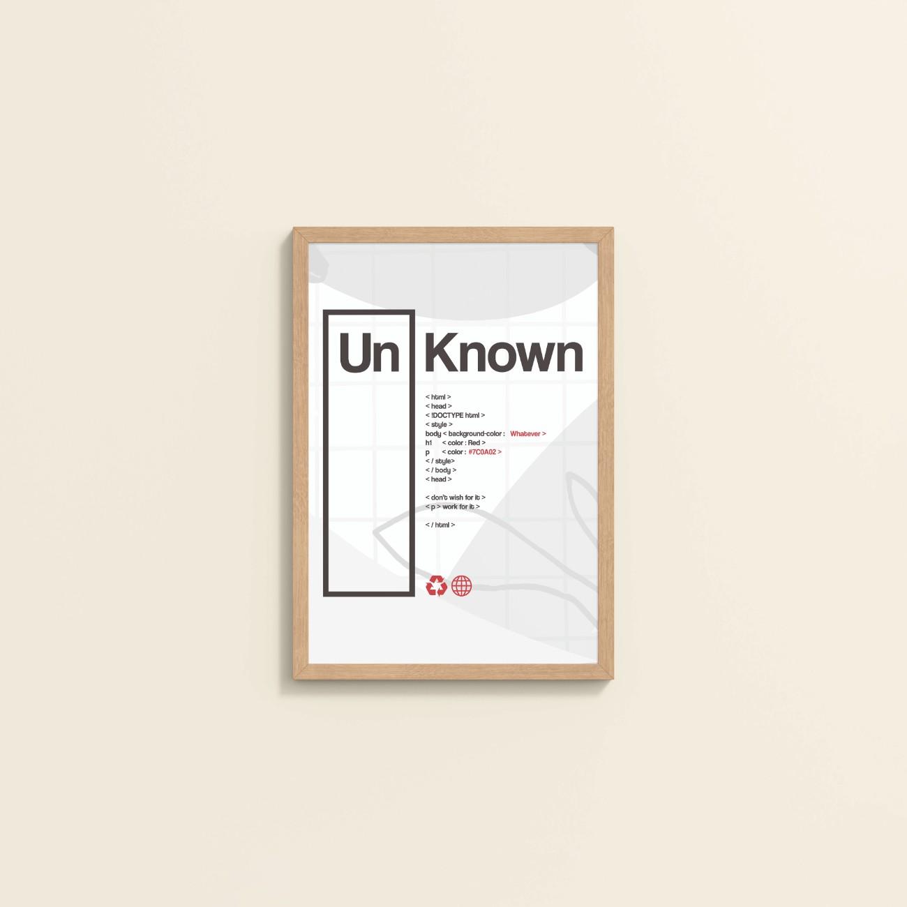 Wall View of UnKnown – Code Your Own Identity Wall Frame in Natrual Color Frame