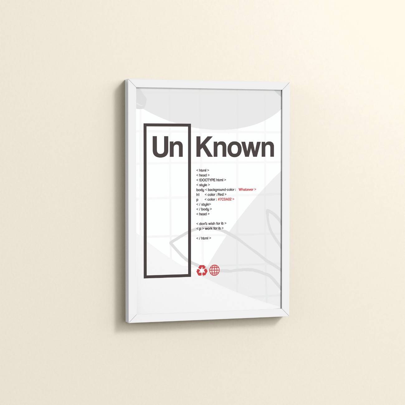 Side View of UnKnown – Code Your Own Identity Wall Frame in White Color Frame