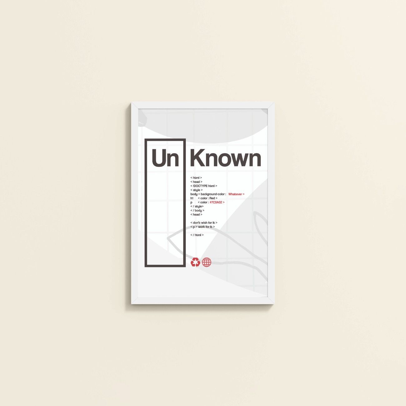 Wall View of UnKnown – Code Your Own Identity Wall Frame in White Color Frame