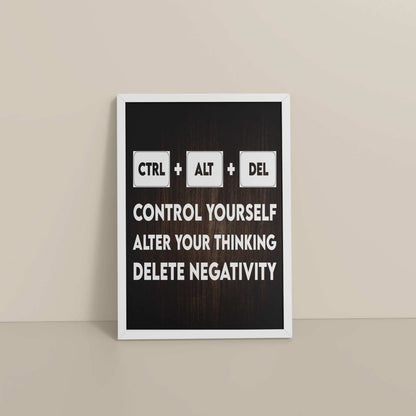 Floor View of Code Your Mind – Control, Alter, Delete Wall Frame in White Color Frame