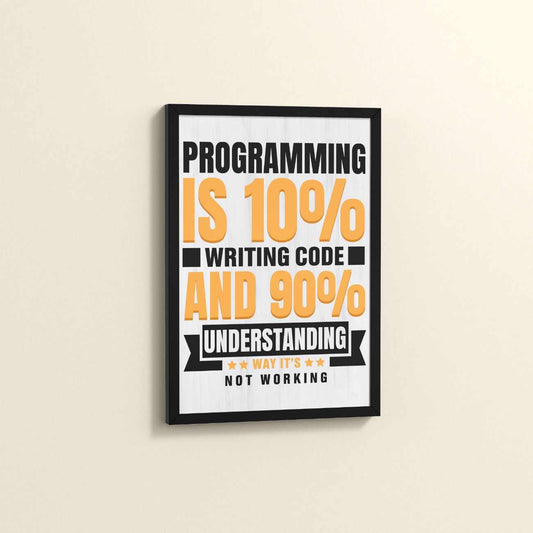Side View of Programming is 10% – Writing Code is 90% Wall Frame in Black Color Frame