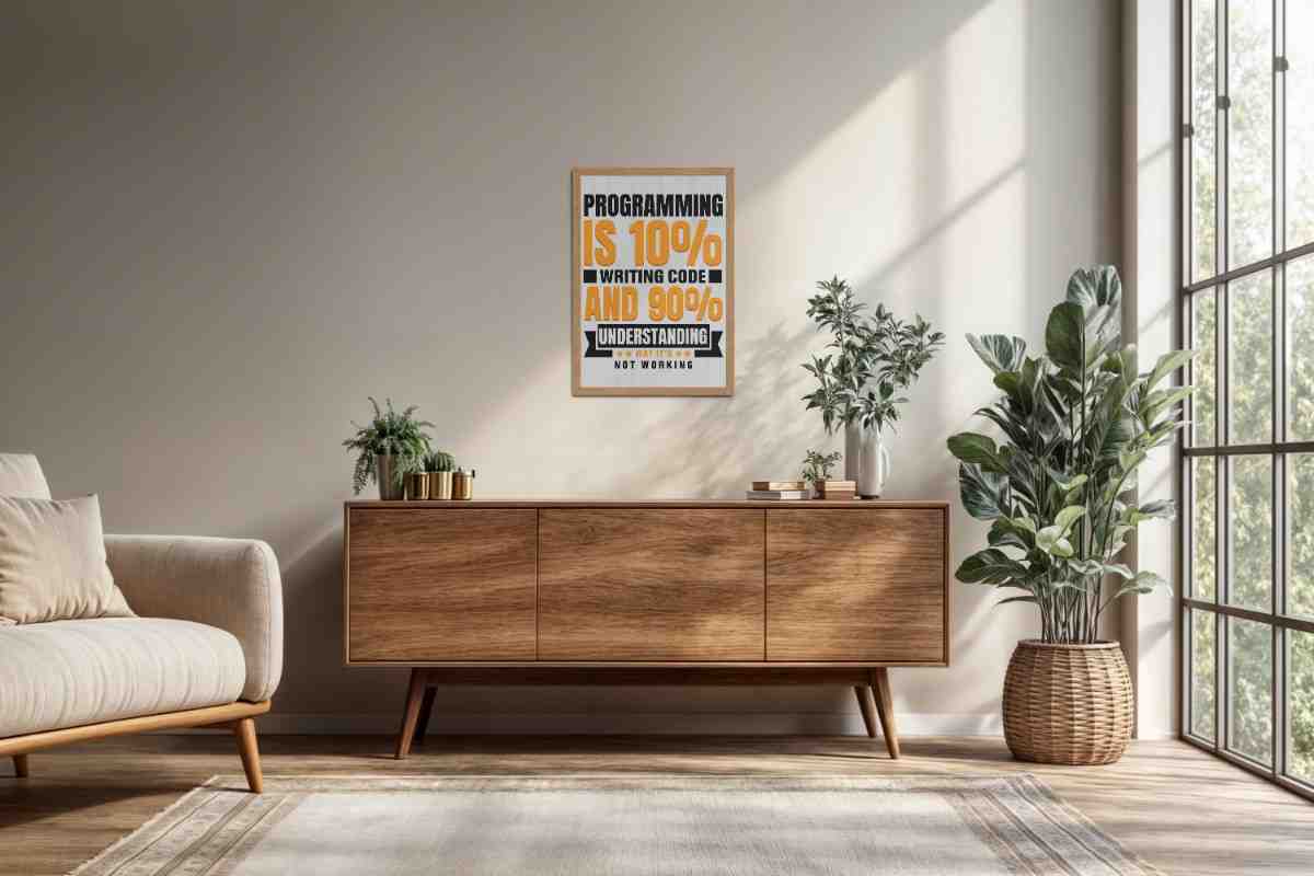 Living Room Cabinet Preview of Programming is 10% – Writing Code is 90% Wall Frame in Natrual Color Frame