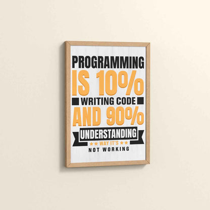 Side View of Programming is 10% – Writing Code is 90% Wall Frame in Natrual Color Frame