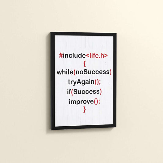 Side View of Success Loop – Try Again & Improve Wall Art for Coders in Black Color Frame