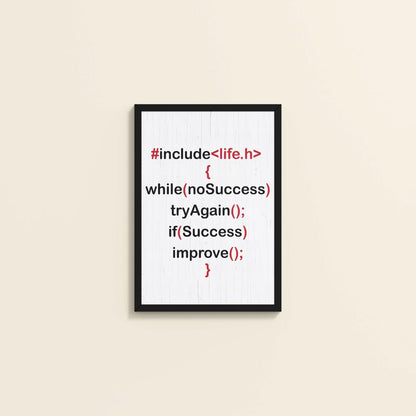Wall View of Success Loop – Try Again & Improve Wall Art for Coders in Black Color Frame
