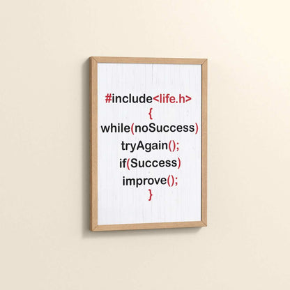 Side View of Success Loop – Try Again & Improve Wall Art for Coders in Natrual Color Frame
