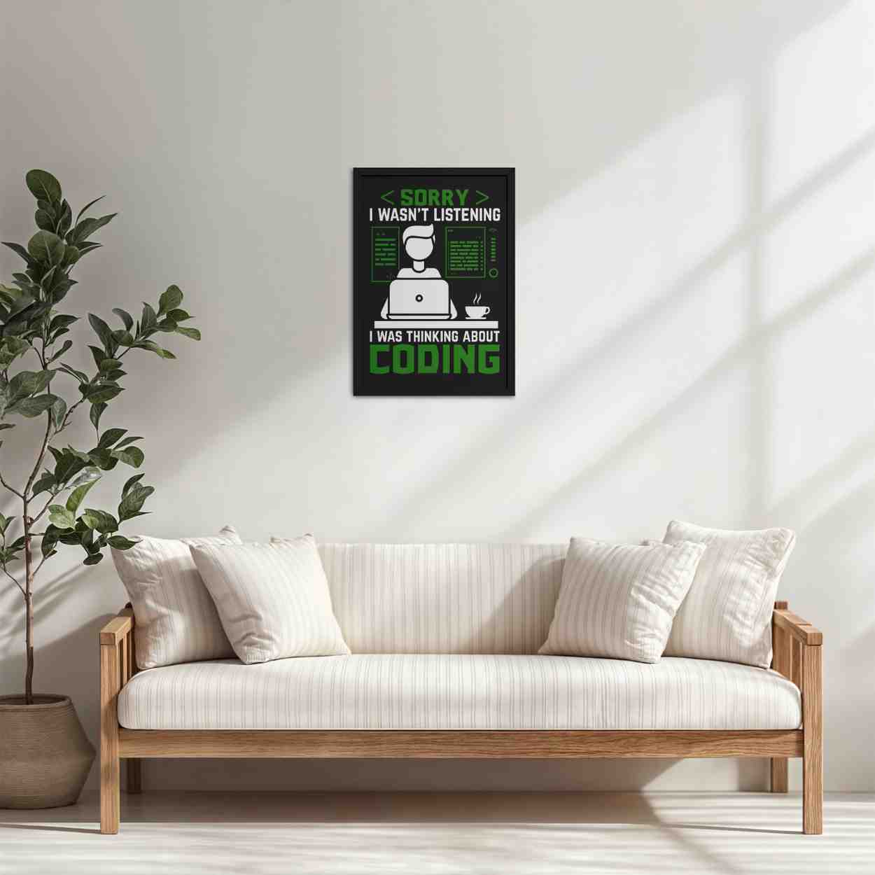 Living Room Cabinet Table Preview of Coder Thinks Only Not Listening – Wall Frame in Black Color Frame