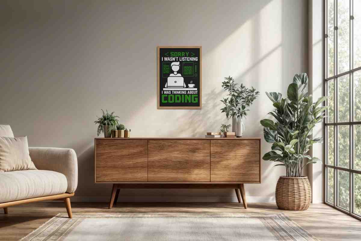 Living Room Cabinet Preview of Coder Thinks Only Not Listening – Wall Frame in Natrual Color Frame
