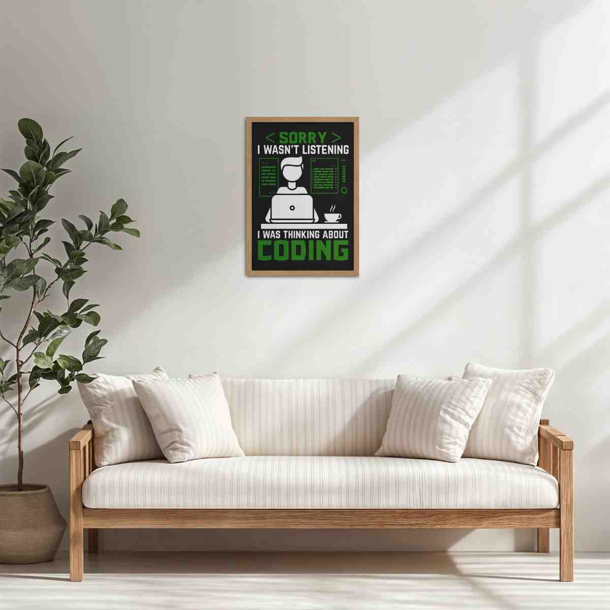 Living Room Cabinet Table Preview of Coder Thinks Only Not Listening – Wall Frame in Natrual Color Frame