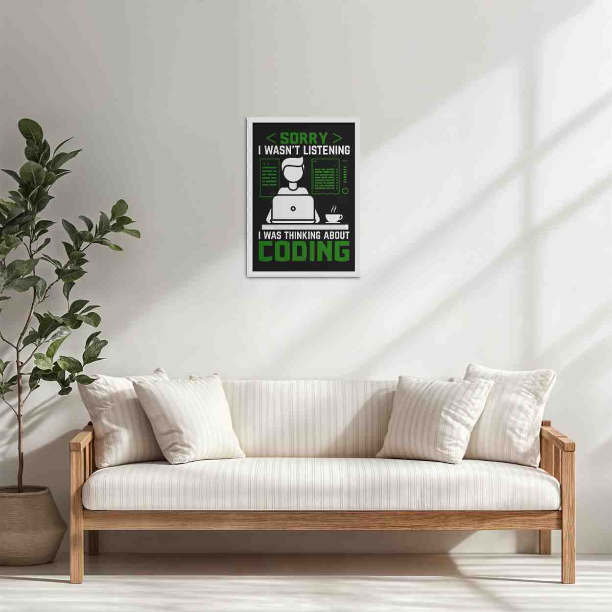 Living Room Cabinet Table Preview of Coder Thinks Only Not Listening – Wall Frame in White Color Frame