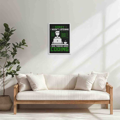 Living Room Cabinet Table Preview of Coder Thinks Only Not Listening – Wall Frame in White Color Frame