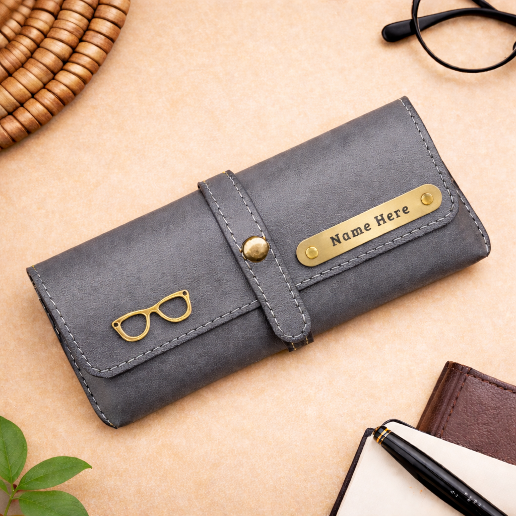 Personalized Name & Charm Leather Sunglass Case Cover for Men & Women