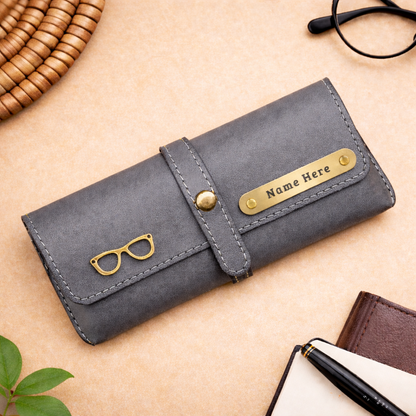 Personalized Name & Charm Leather Sunglass Case Cover for Men & Women