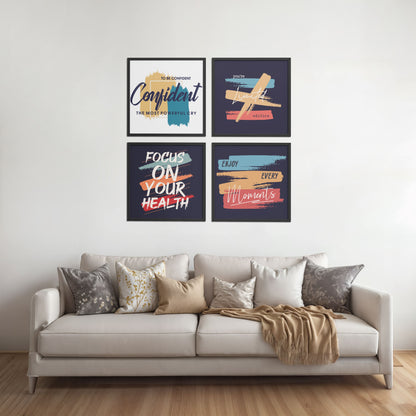 Living Room Sofa Preview of Wellness & Self-Belief Wall Art Set of 4 Frames in Black Color Frame