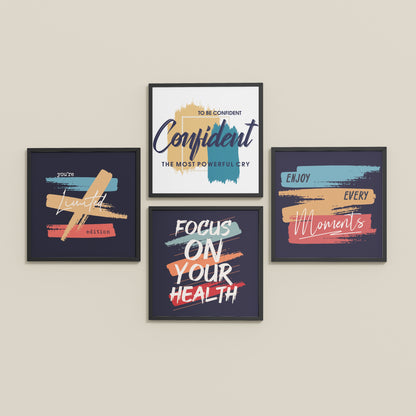 Inclined Floor View of Wellness & Self-Belief Wall Art Set of 4 Frames in Black Color Frame