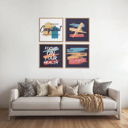 Living Room Sofa Preview of Wellness & Self-Belief Wall Art Set of 4 Frames in Natrual Color Frame
