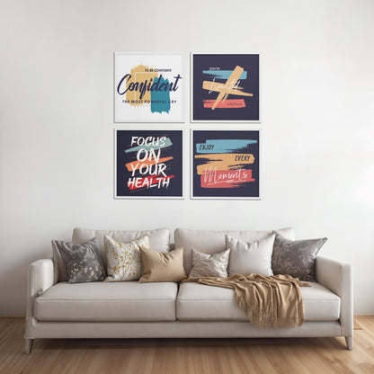 Living Room Sofa Preview of Wellness & Self-Belief Wall Art Set of 4 Frames in White Color Frame