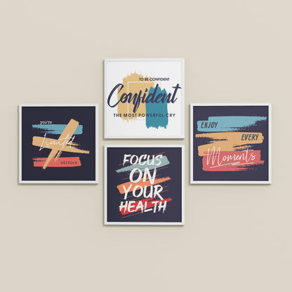 Inclined Floor View of Wellness & Self-Belief Wall Art Set of 4 Frames in White Color Frame