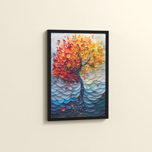 Side View of Radiant Growth – Colorful Leaves Tree Wall Art Frame in Black Color Frame