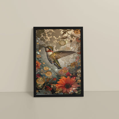 Floor View of Nature’s Beauty – Hummingbird & Floral Wall Decor in Black Color Frame