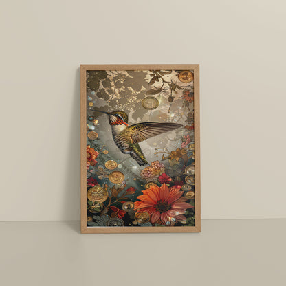 Floor View of Nature’s Beauty – Hummingbird & Floral Wall Decor in Natrual Color Frame