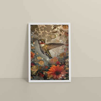 Floor View of Nature’s Beauty – Hummingbird & Floral Wall Decor in White Color Frame