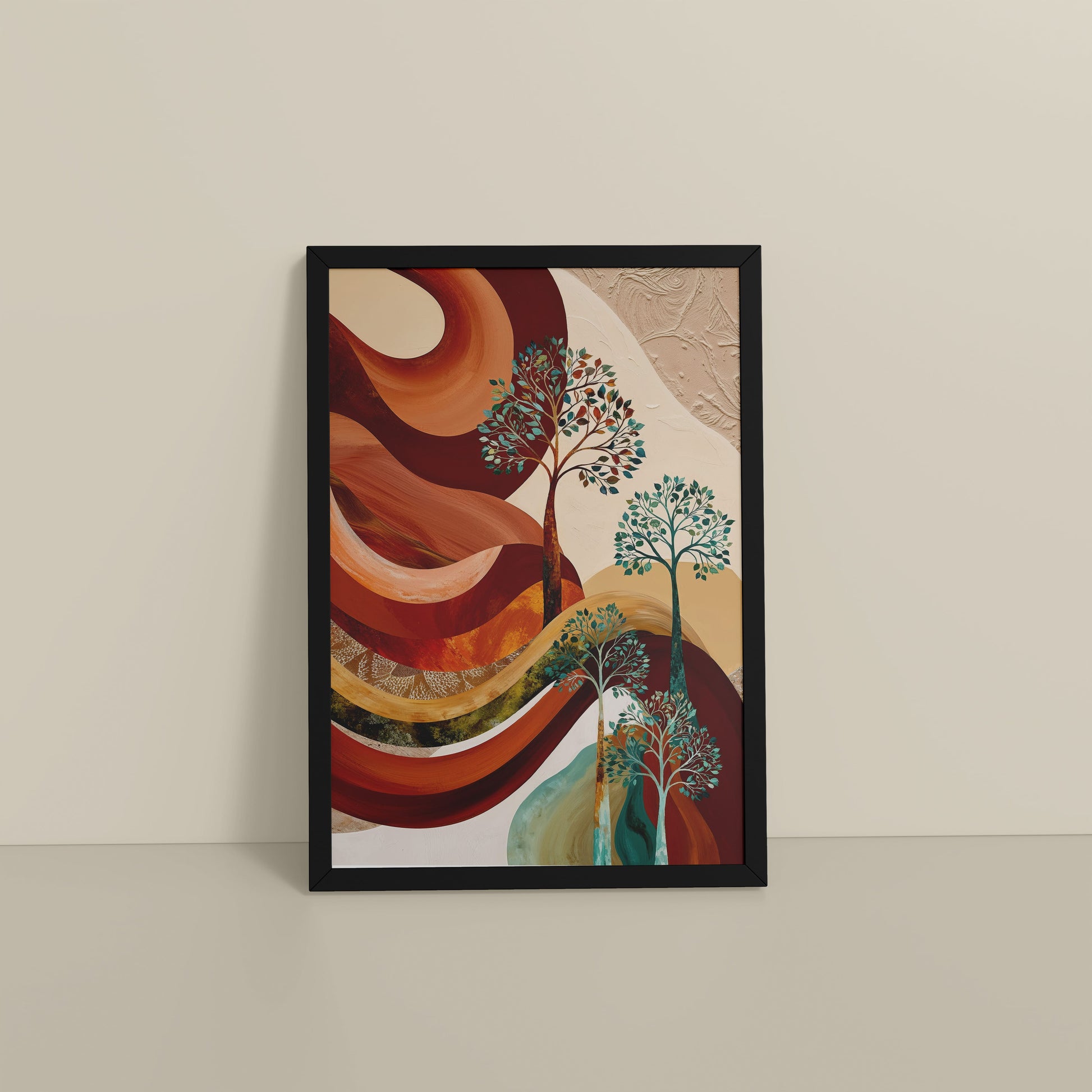 Floor View of Flourish in Color – Contemporary Tree Wall Art in Black Color Frame
