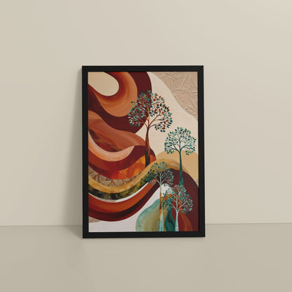 Floor View of Flourish in Color – Contemporary Tree Wall Art in Black Color Frame