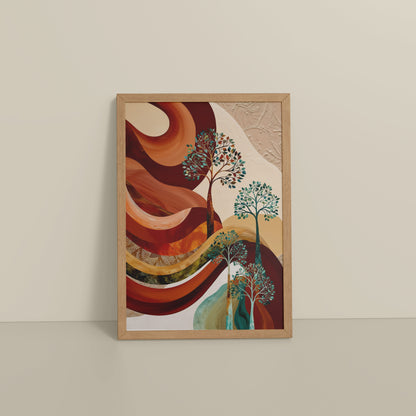 Floor View of Flourish in Color – Contemporary Tree Wall Art in Natrual Color Frame