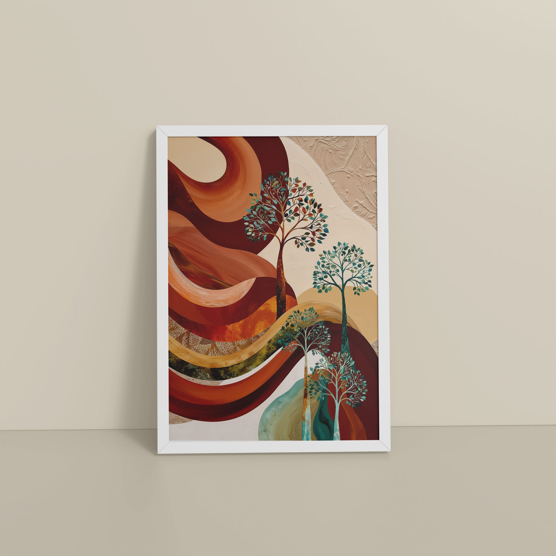 Floor View of Flourish in Color – Contemporary Tree Wall Art in White Color Frame