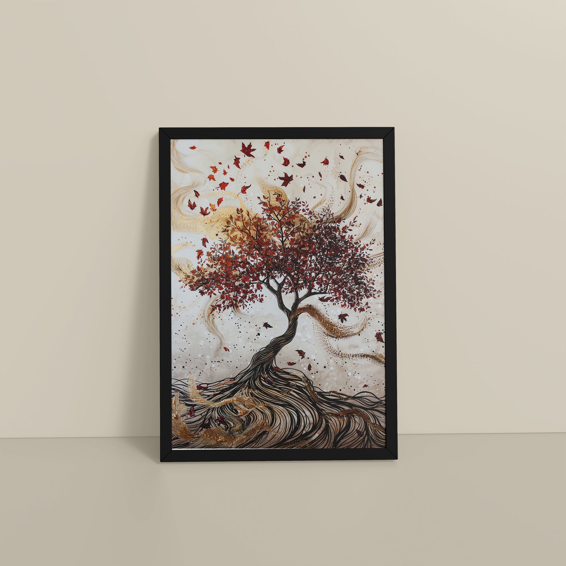 Floor View of Vibrant Roots – Colorful Tree Wall Art Frame in Black Color Frame