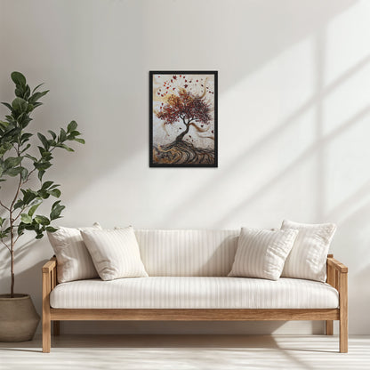 Living Room Cabinet Table Preview of Vibrant Roots – Colorful Tree Wall Art Frame in Black Color Frame
