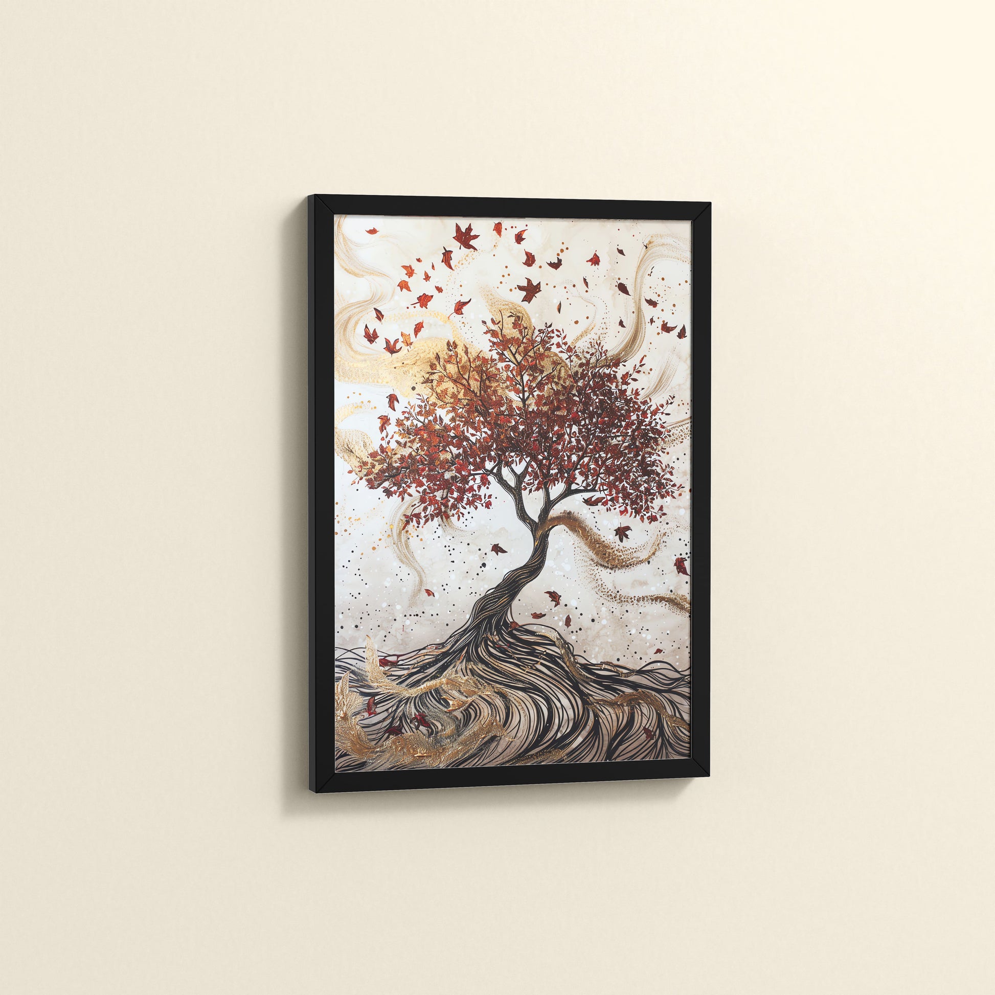 Side View of Vibrant Roots – Colorful Tree Wall Art Frame in Black Color Frame