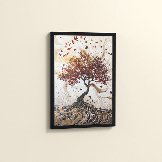 Side View of Vibrant Roots – Colorful Tree Wall Art Frame in Black Color Frame