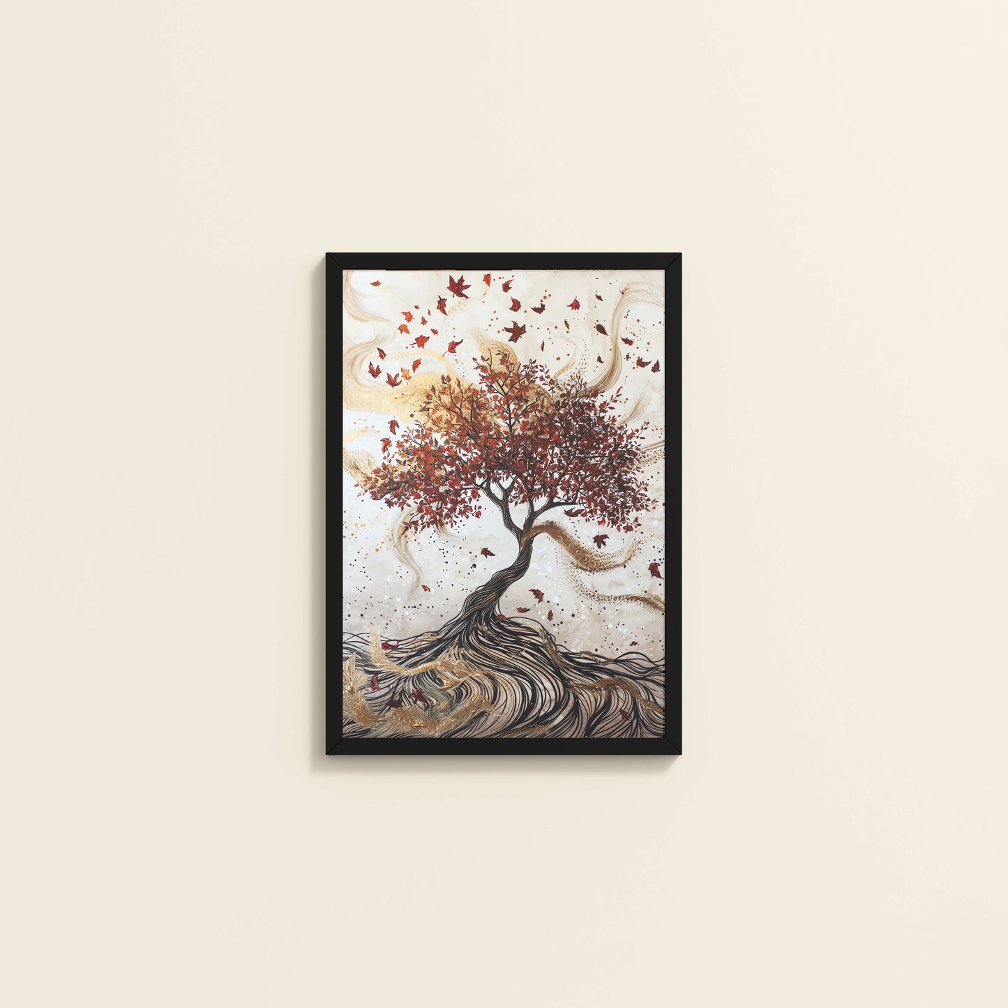 Wall View of Vibrant Roots – Colorful Tree Wall Art Frame in Black Color Frame
