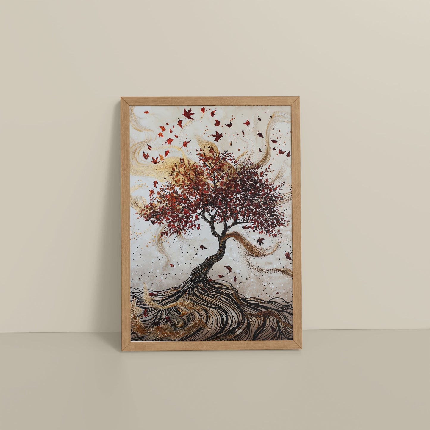 Floor View of Vibrant Roots – Colorful Tree Wall Art Frame in Natrual Color Frame