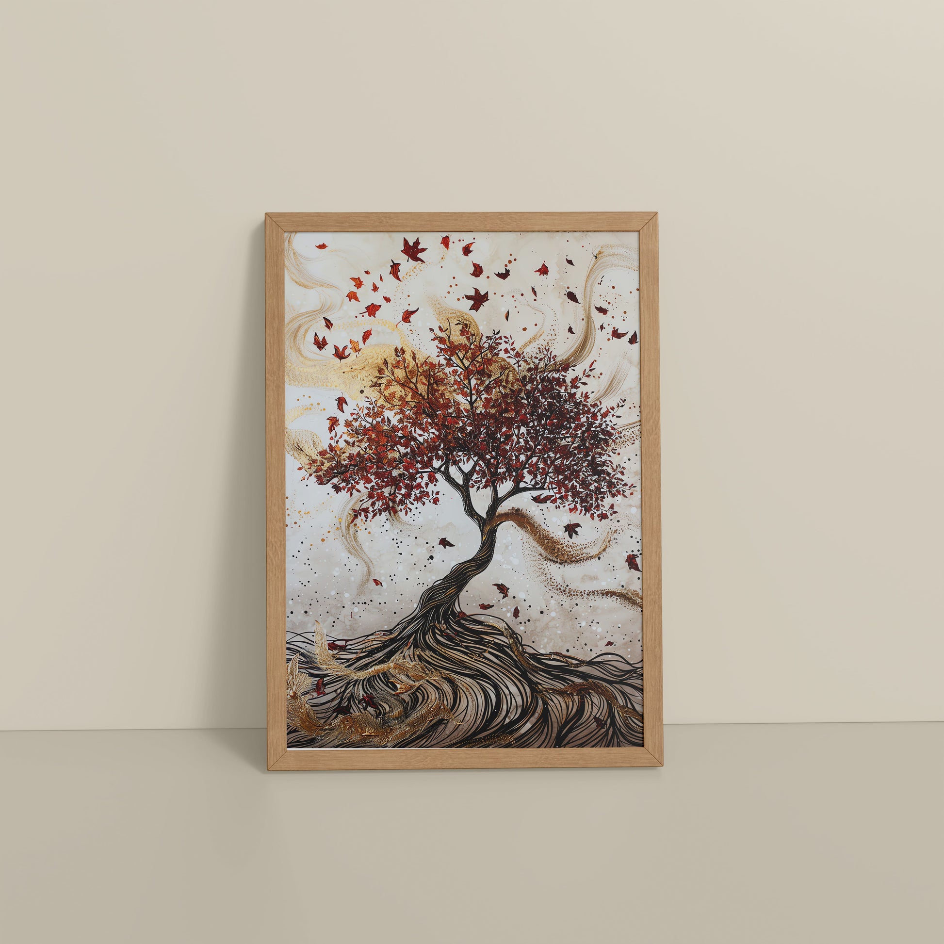 Floor View of Vibrant Roots – Colorful Tree Wall Art Frame in Natrual Color Frame