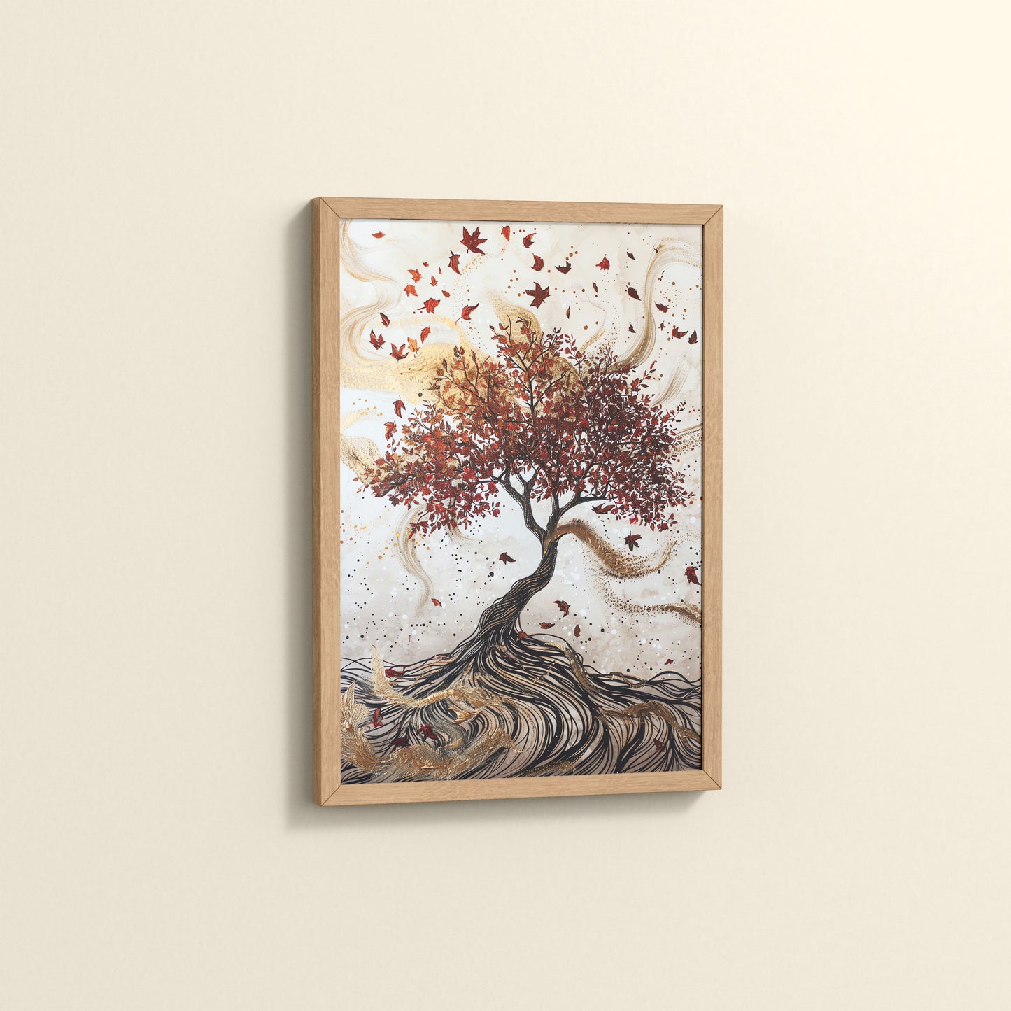 Side View of Vibrant Roots – Colorful Tree Wall Art Frame in Natrual Color Frame