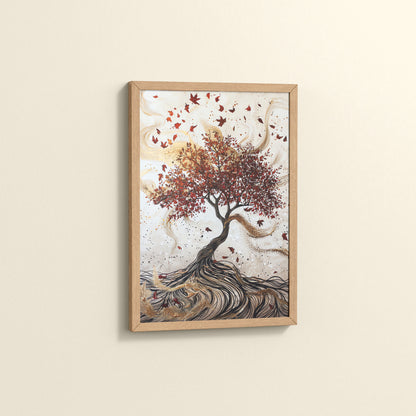 Side View of Vibrant Roots – Colorful Tree Wall Art Frame in Natrual Color Frame