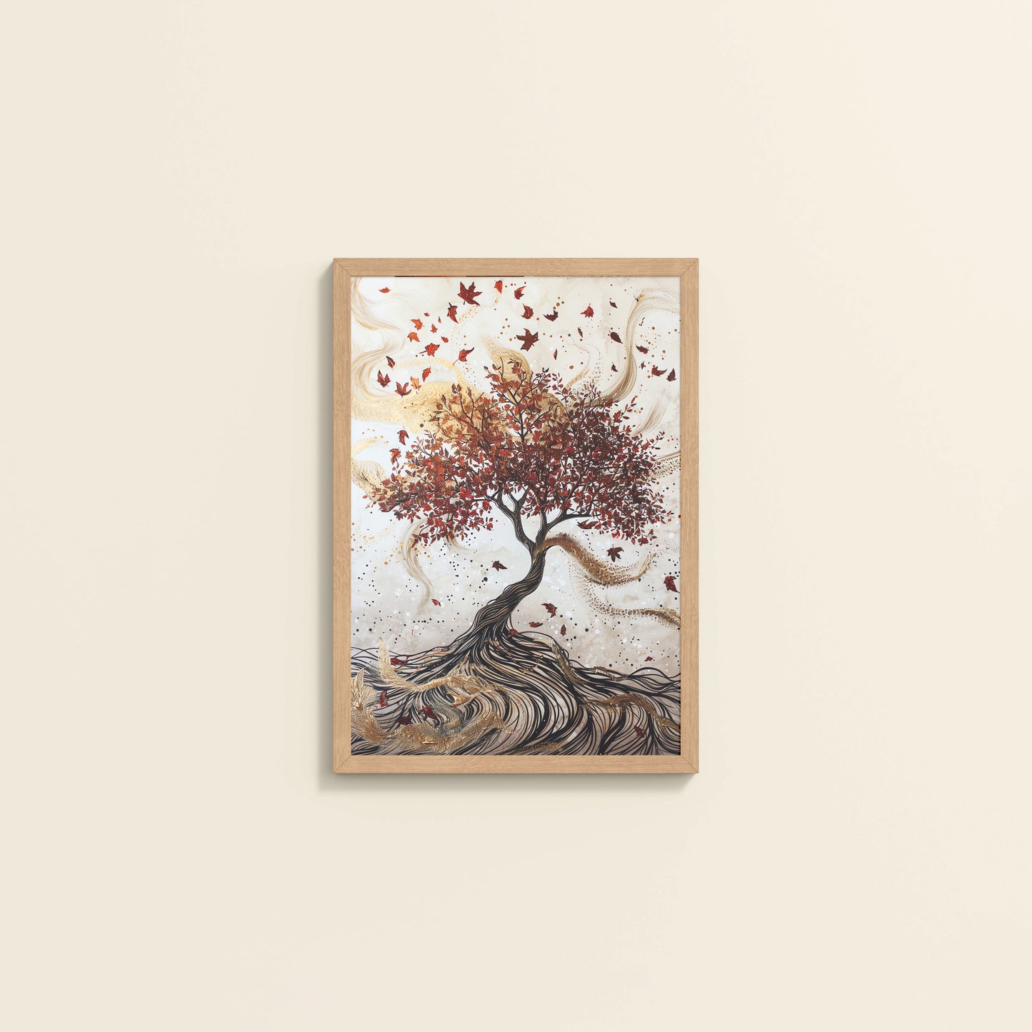 Wall View of Vibrant Roots – Colorful Tree Wall Art Frame in Natrual Color Frame