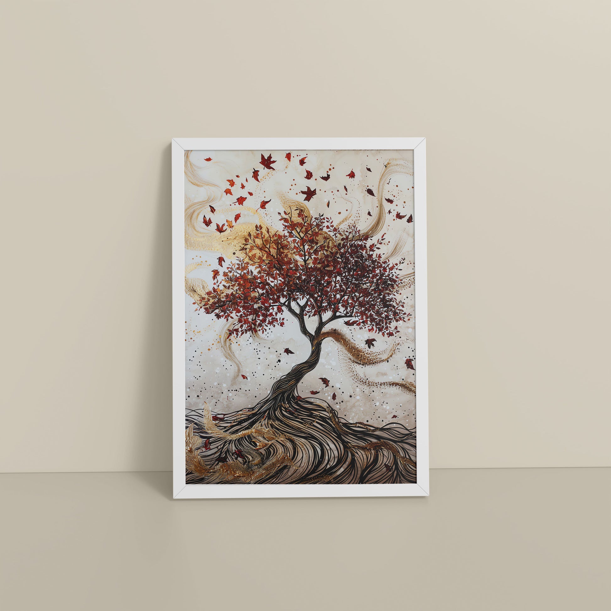 Floor View of Vibrant Roots – Colorful Tree Wall Art Frame in White Color Frame