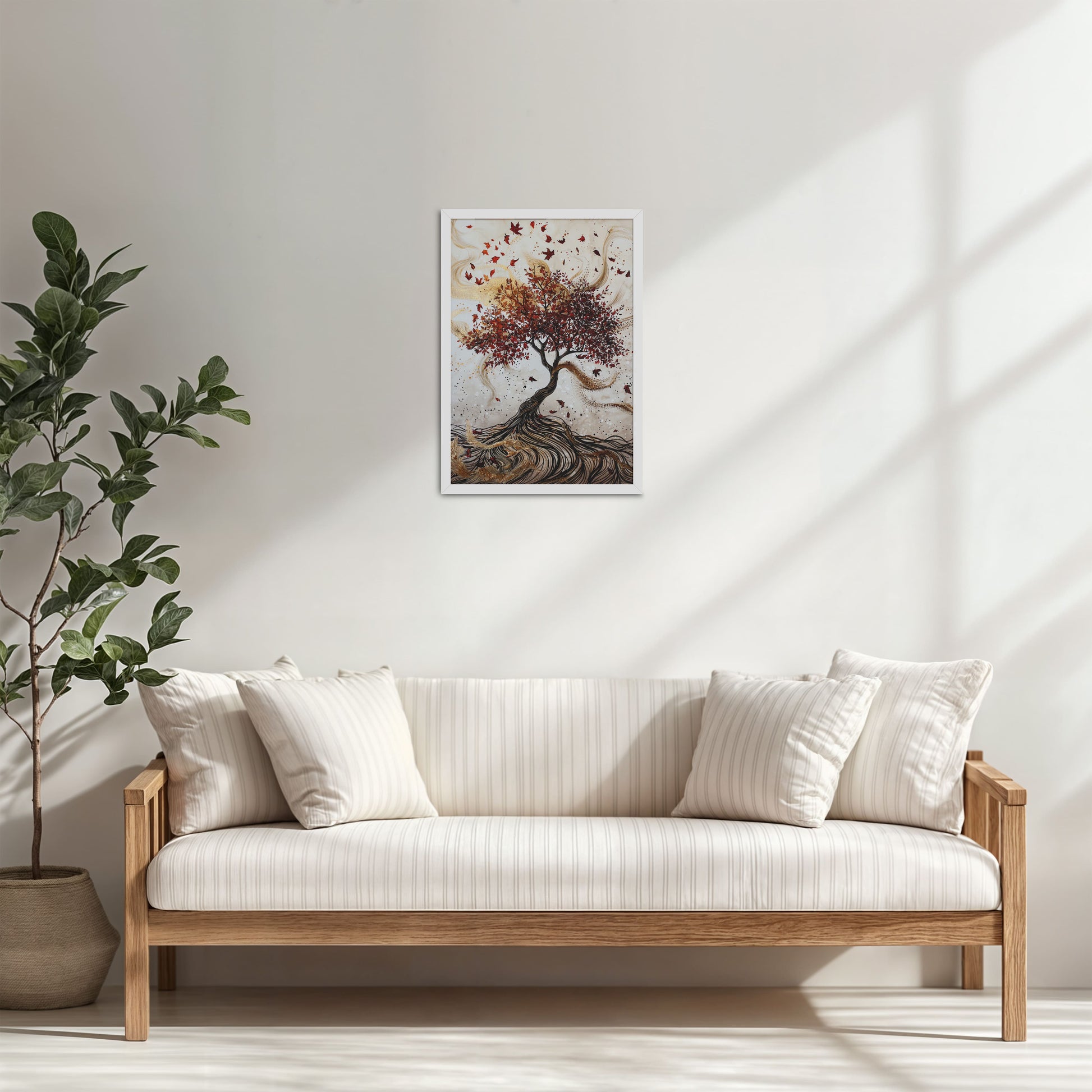 Living Room Cabinet Table Preview of Vibrant Roots – Colorful Tree Wall Art Frame in White Color Frame