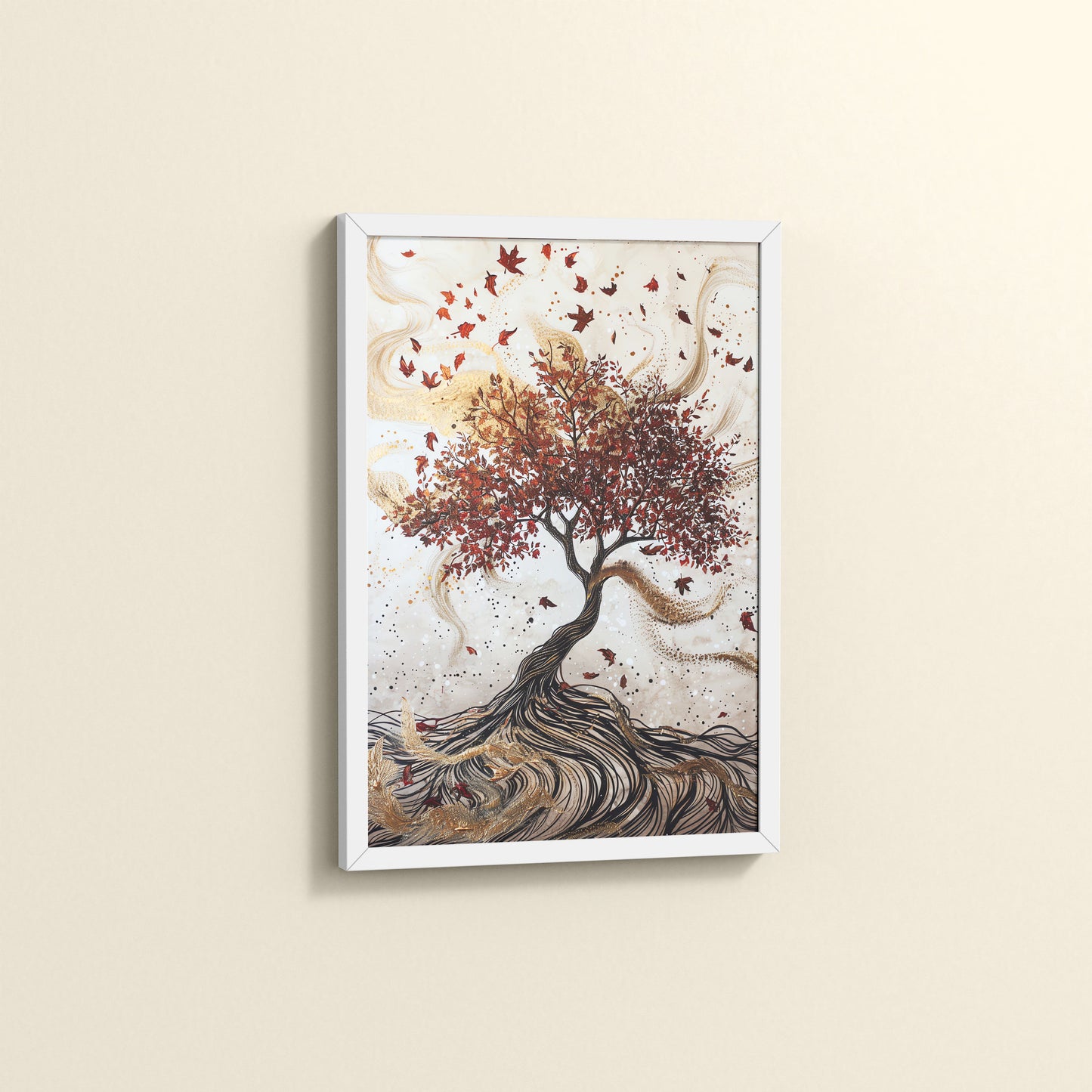 Side View of Vibrant Roots – Colorful Tree Wall Art Frame in White Color Frame