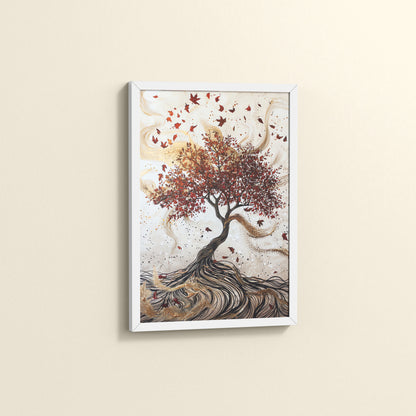Side View of Vibrant Roots – Colorful Tree Wall Art Frame in White Color Frame