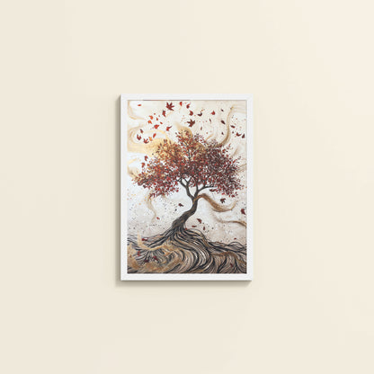 Wall View of Vibrant Roots – Colorful Tree Wall Art Frame in White Color Frame