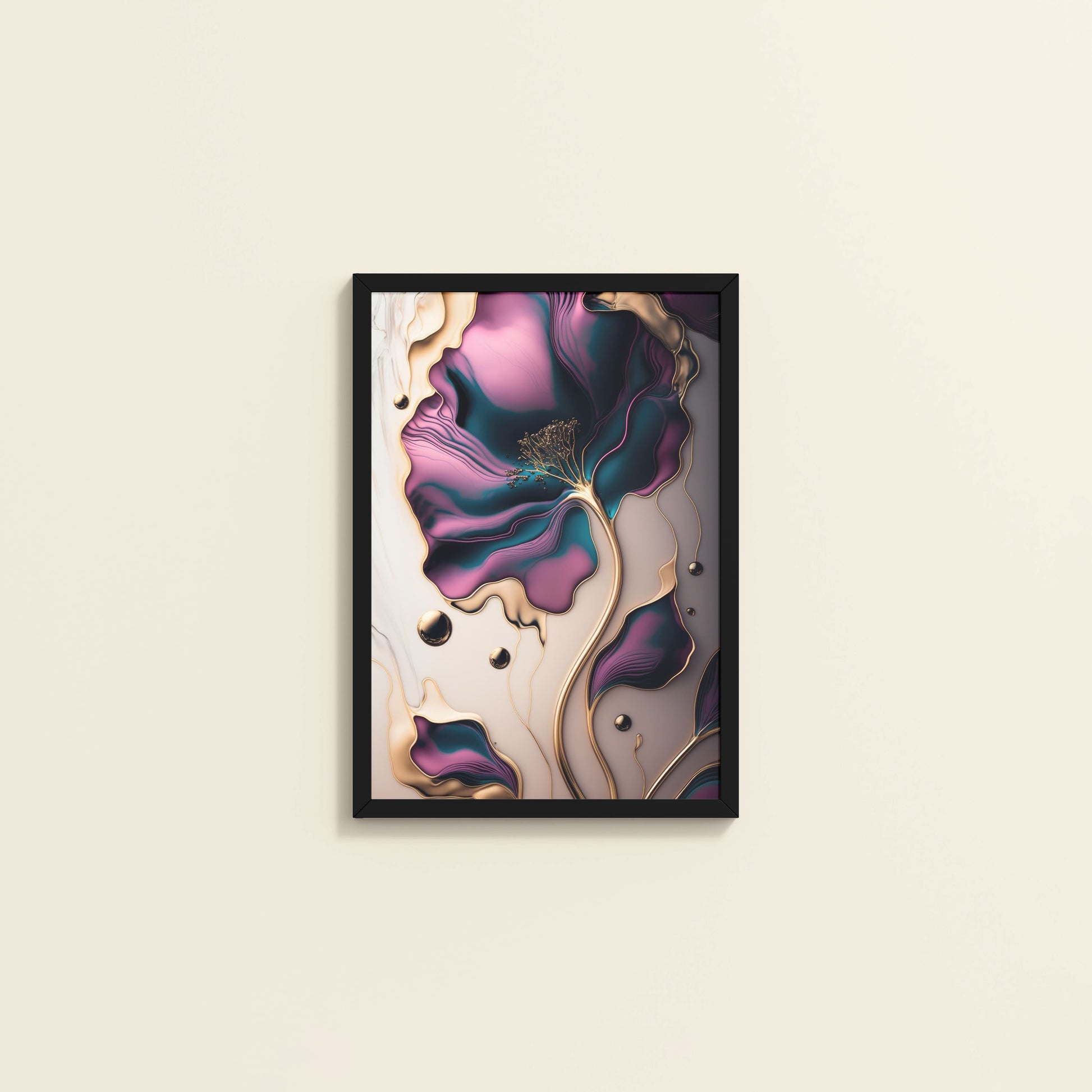 Wall View of Gilded Bloom – Modern Abstract Flower Art Frame in Black Color Frame