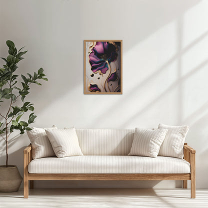 Living Room Cabinet Table Preview of Gilded Bloom – Modern Abstract Flower Art Frame in Natrual Color Frame